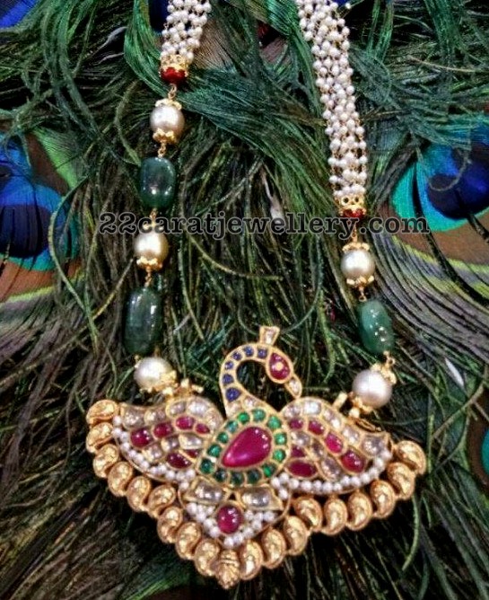 Beads Long Chain Peacock Pendant Jewellery Designs