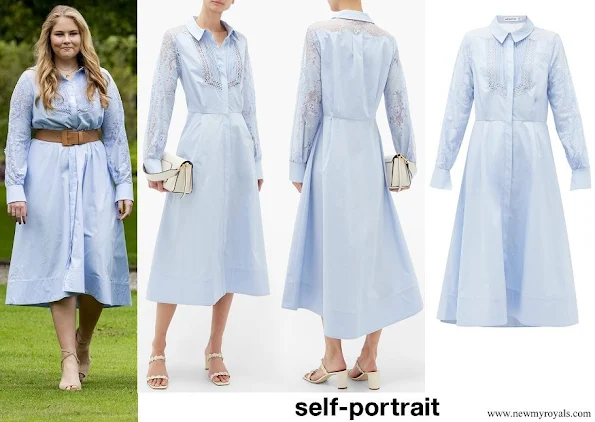 Princess Amalia wore Self-portrait Lace-panel Cotton Midi Shirt Dress