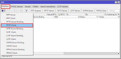 1. Menambahkan PPTP Client mikrotik 1. Menambahkan PPTP Client mikrotik