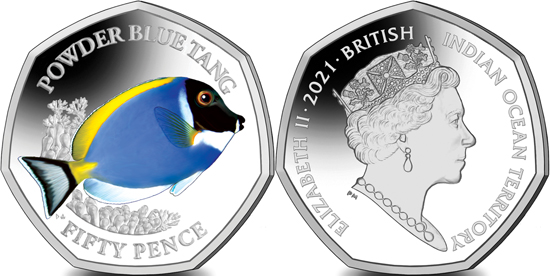 British Indian Ocean Territory 50 pence 2021 - Powder Blue Tang