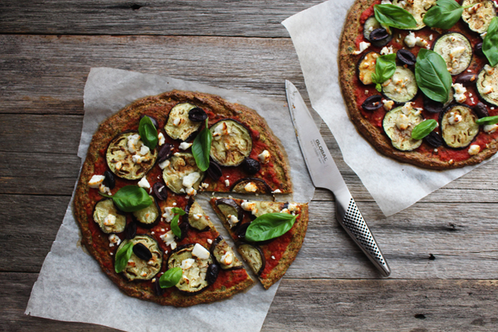 Grilled Eggplant & Goats Cheese Pizza