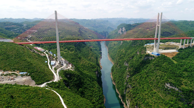 Liuguanghe Xiqian Bridge,The bridge boasting tallness of 375 meters above stream level constituting it among the highest bridges in the world.