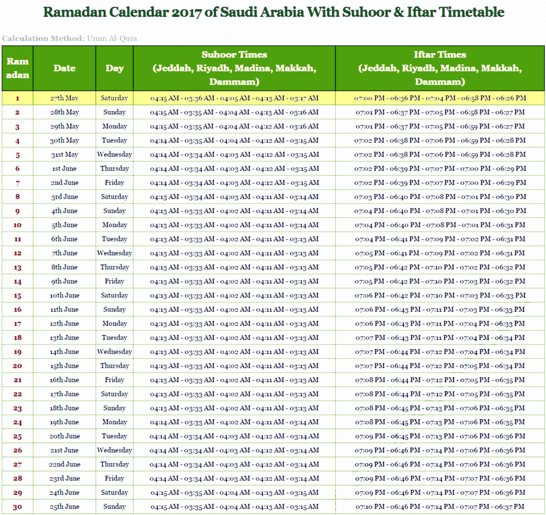 ramadan timing ksa