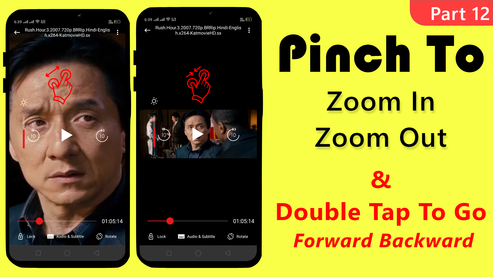 Pinch to Zoom in, out and Double Tap to forward and backward in Video