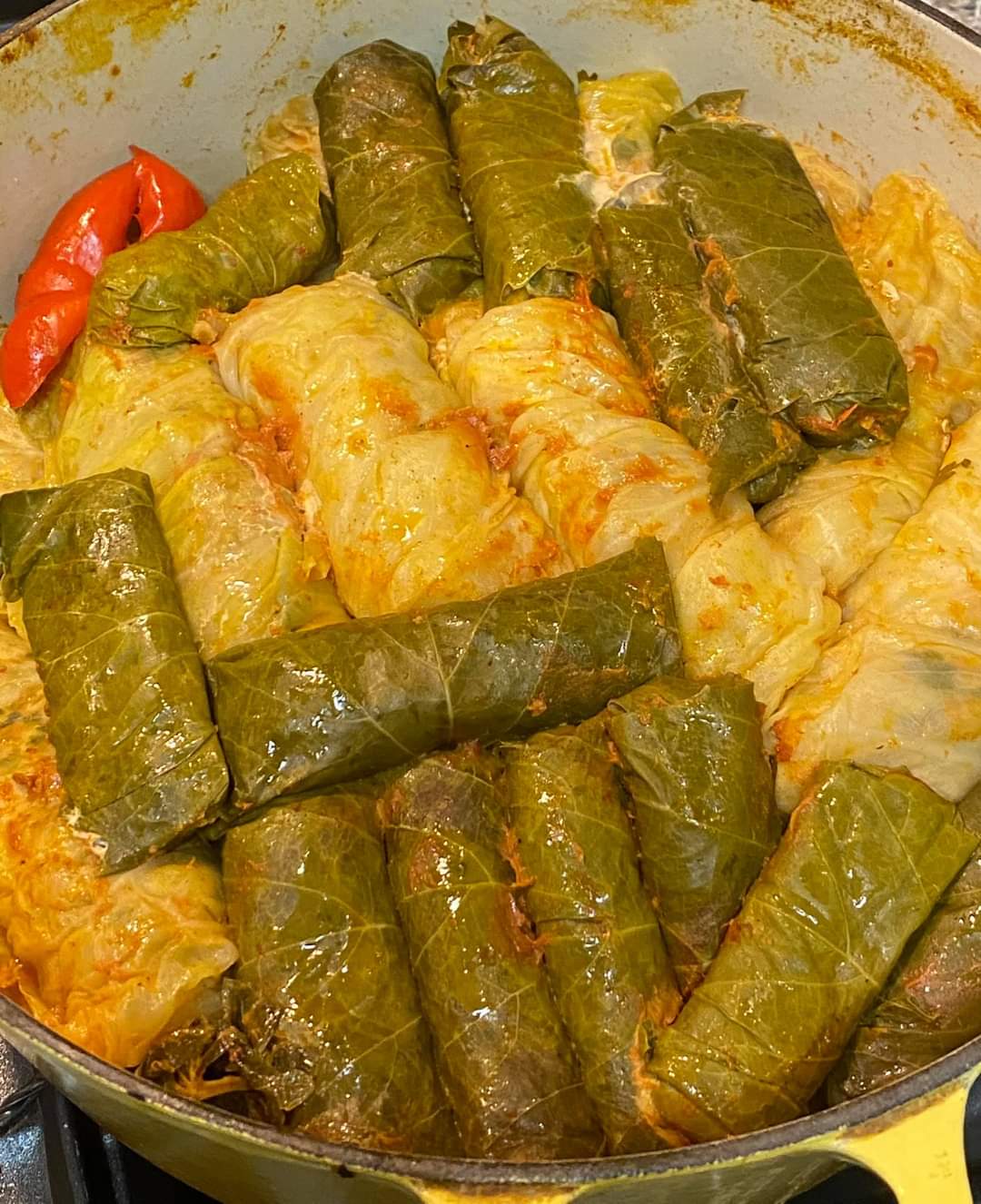 CABBAGE AND GRAPE LEAVES DOLMA MADE WITH GROUND TURKEY