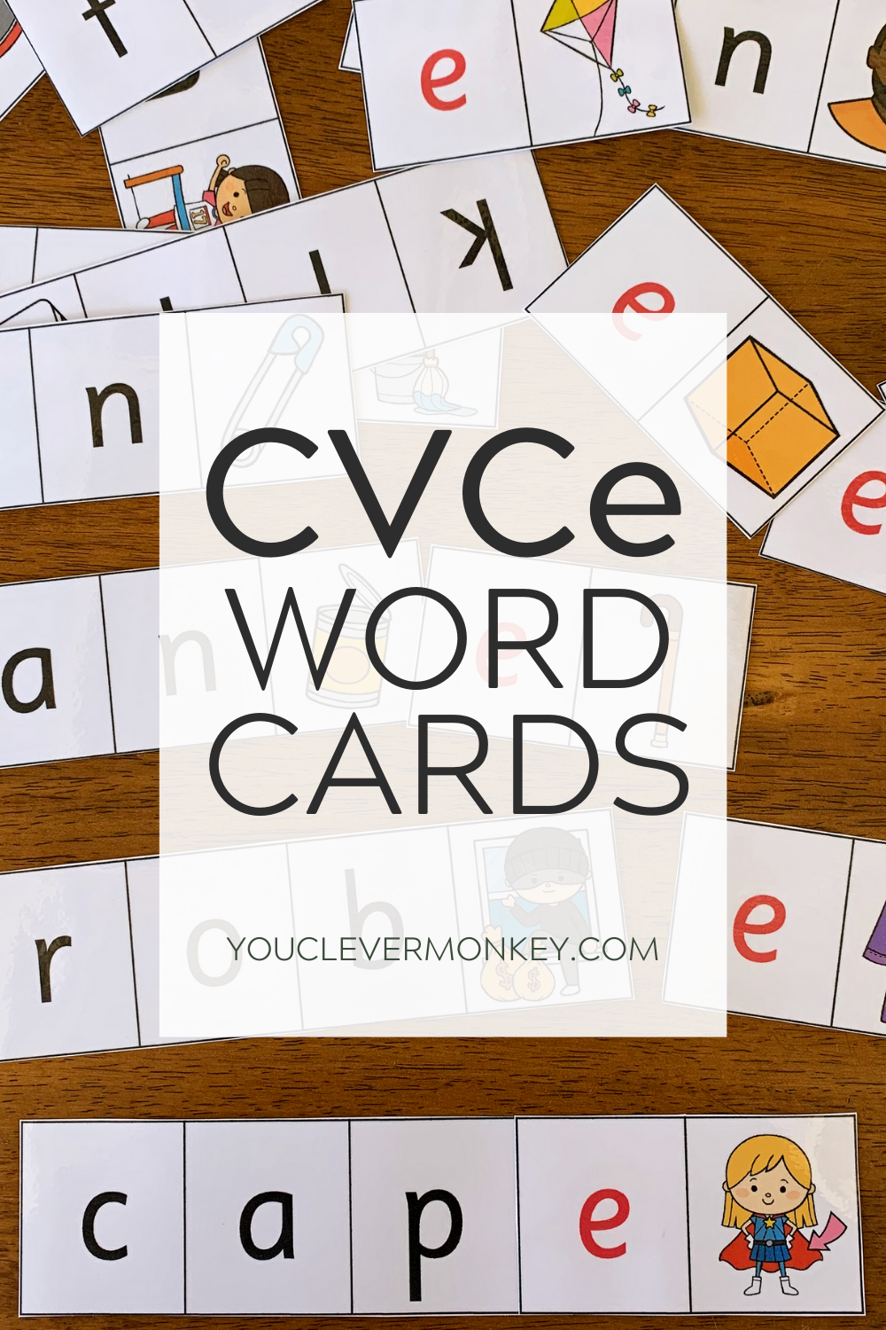 CVC to CVCe Word Cards - Learning the different vowel sounds can be challenging for many young learners. These CVC to CVCe Word cards provide helpful visual support for children struggling with the change in vowel sounds from short to long to create CVCe words from CVC words. Answer cards and recording sheets have been included to allow children to work independently | you clever monkey