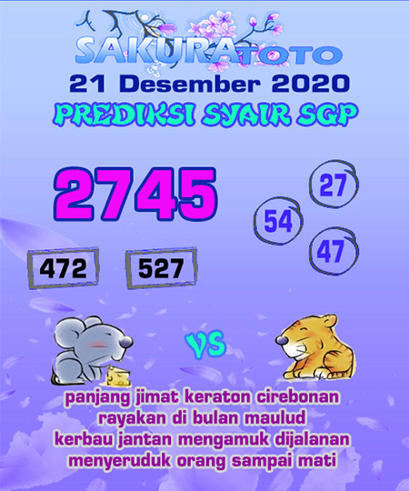 Prediksi Sakuratoto SGP Senin 21 Desember 2020