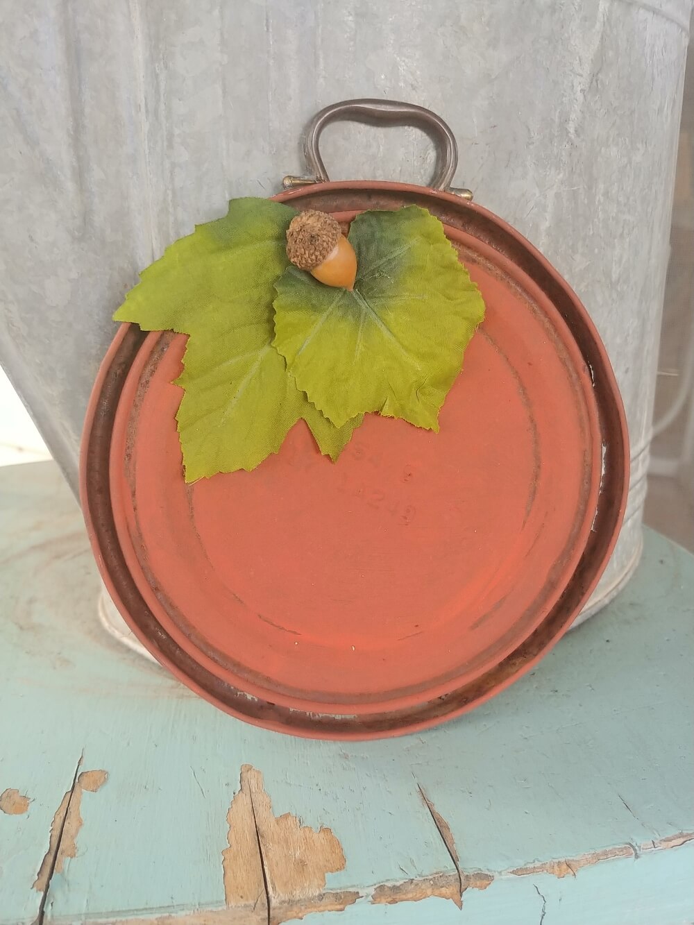 Rusty Paint Can Lid Pumpkins Little Vintage Cottage