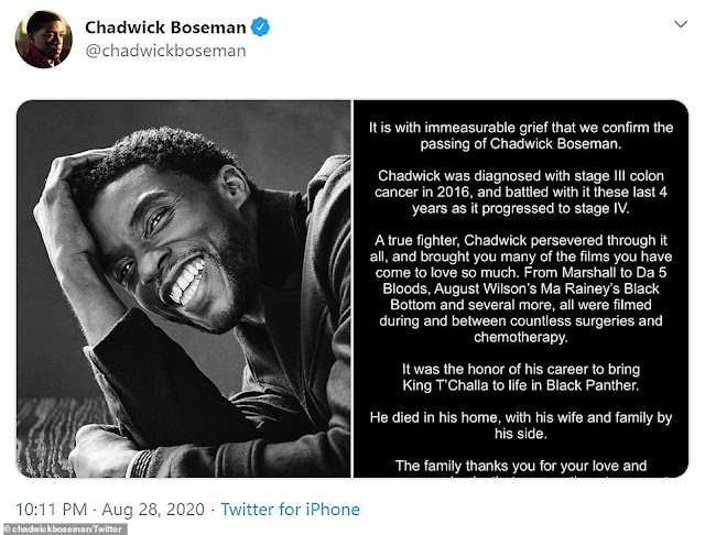 'Black Panther' star Chadwick Boseman dies of cancer aged 43