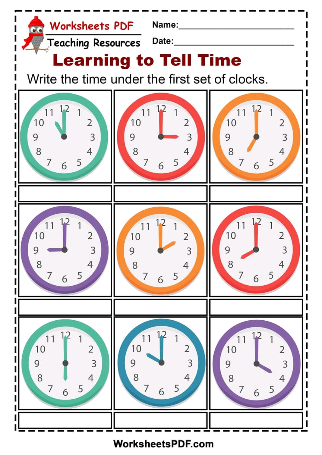 PDF Worksheets ( Telling the Time)