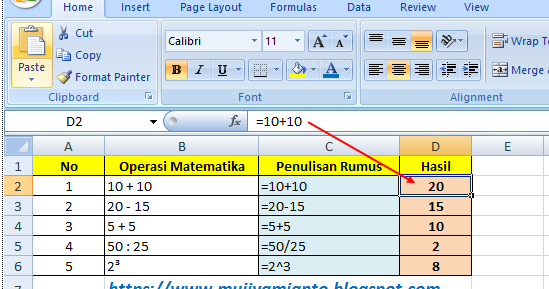 LATIHAN SOAL EXCEL: Operasi Matematika Dasar dalam Excel