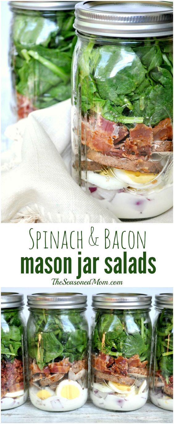 This Mason Jar Spinach Salad recipe is easy to assemble in advance, it's portable, and it's packed with a variety of flavors and textures. Perfect for meal prep, too!
