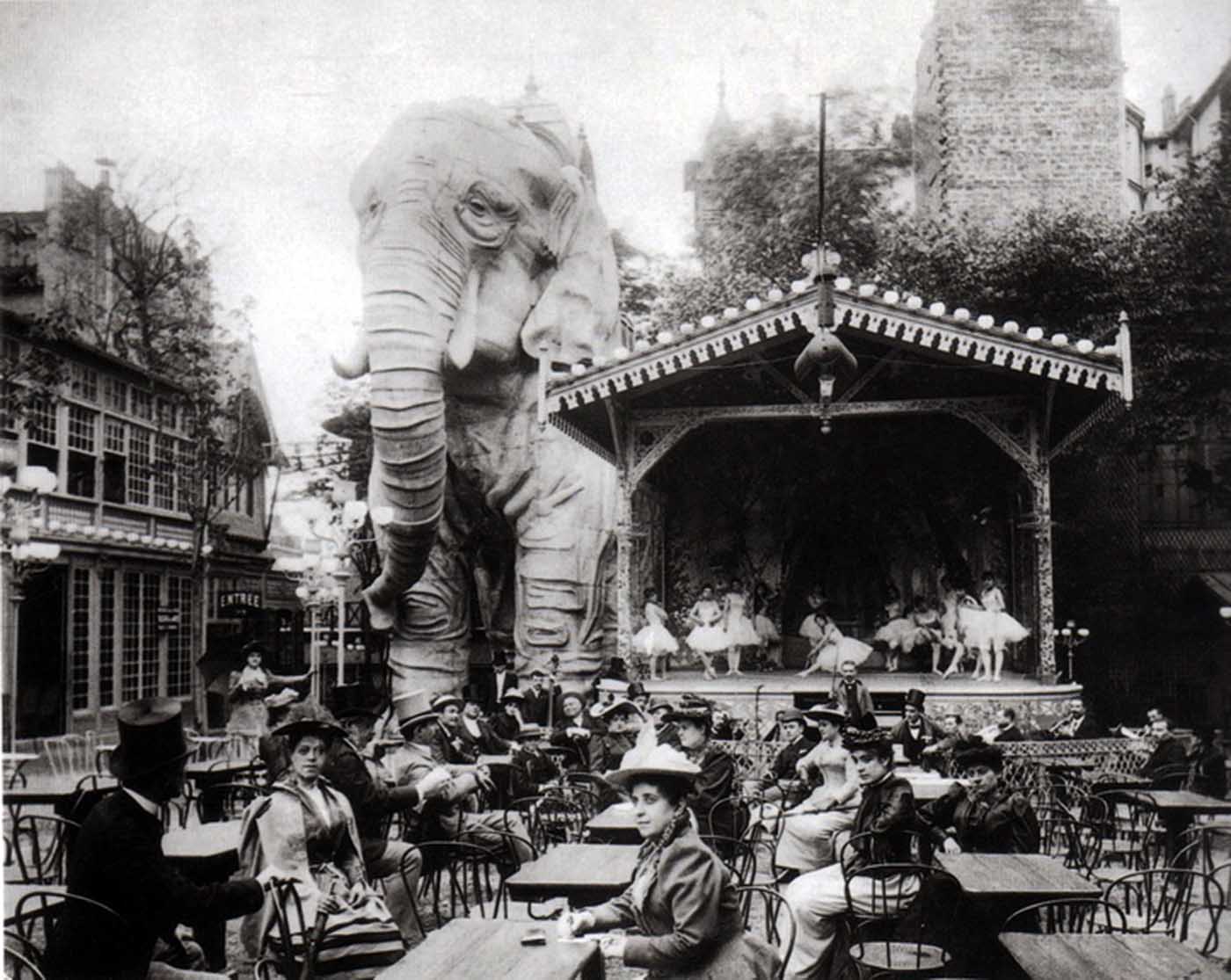 At the Moulin Rouge, the elephant served as a luxurious opium den where for a single franc, gentlemen could enter by way of a spiral staircase inside the leg and be entertained by belly dancers.