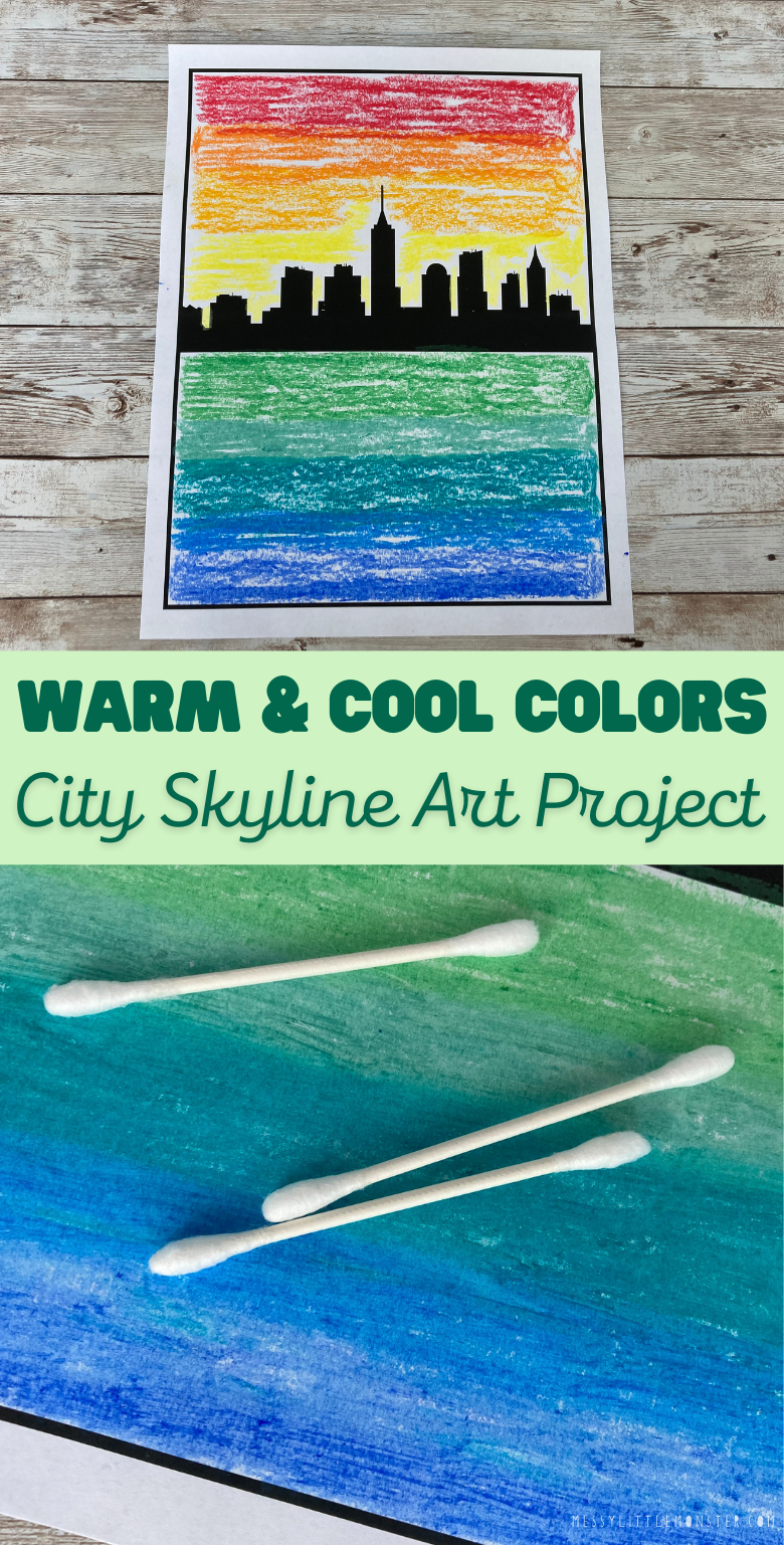 warm and cool colors in art. City skyline art project for kids