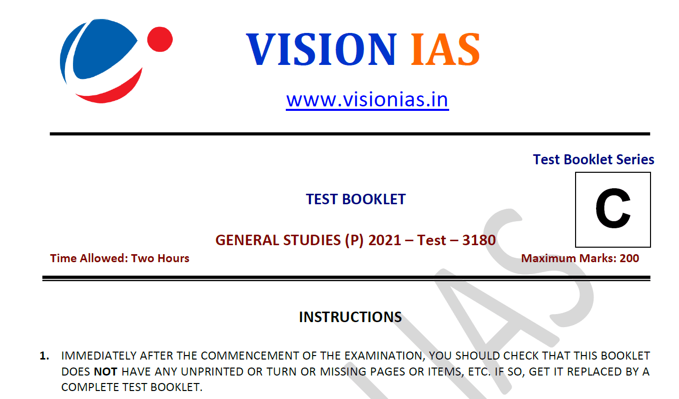 Vision IAS Prelims 2021 test Series