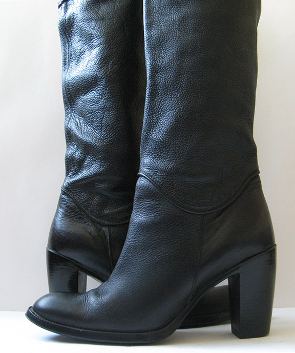 TALL KNEE HIGH BLACK LEATHER BOOTS STEVE MADDEN WOMENS SIZE 9.5