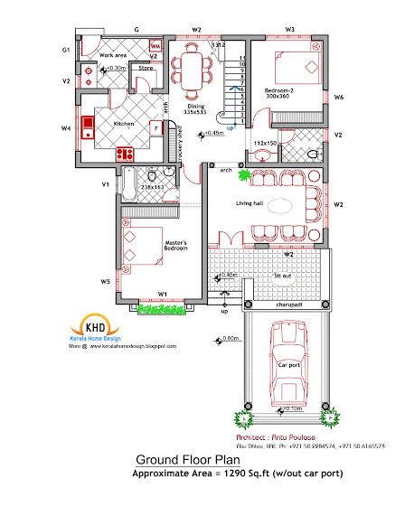 185 Square Meter (2000 Sq. Ft.) House Plan & Elevation