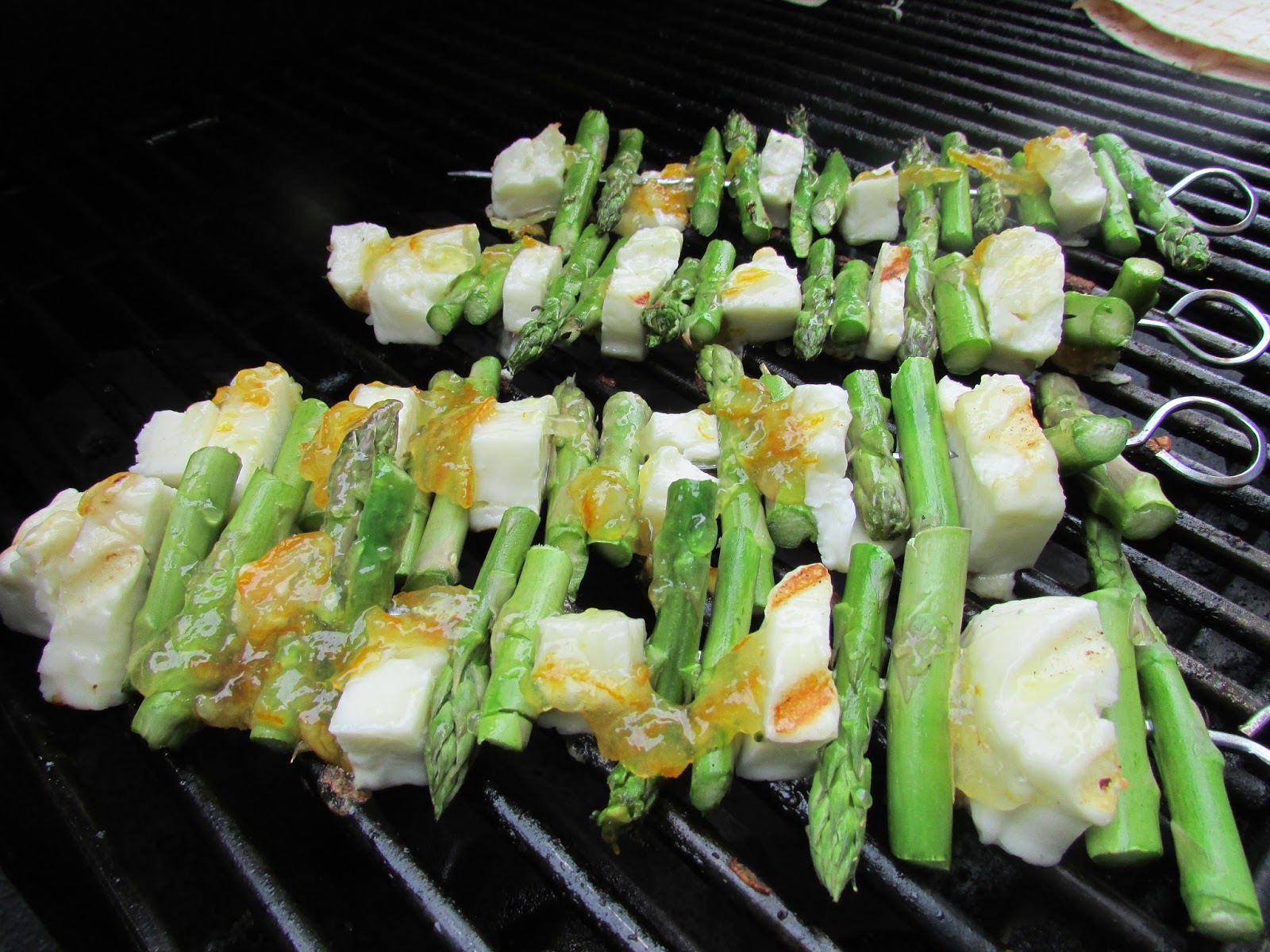 Halloumi & Asparagus Skewers with Orange Sauce