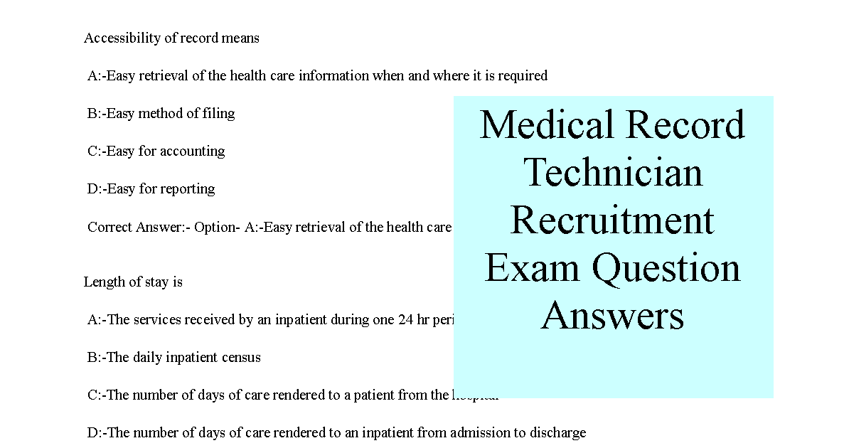 Medical Record Technician Recruitment Exam Question Answers