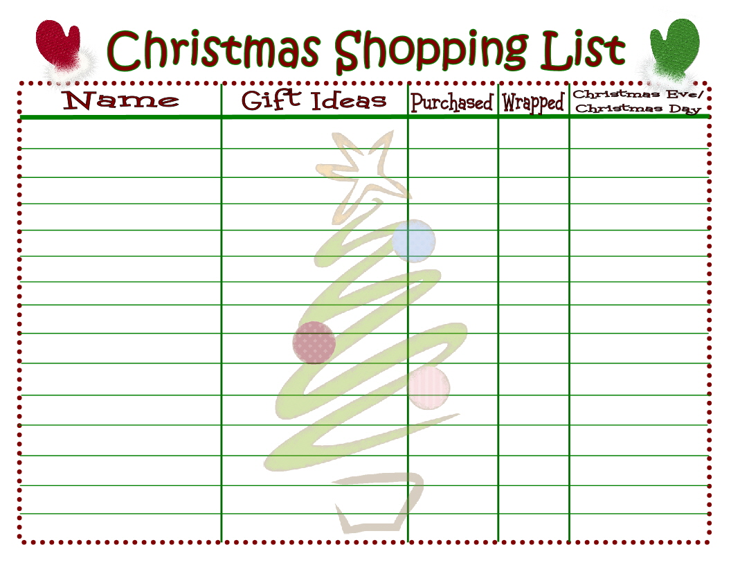 Free Printable Christmas Shopping List Template