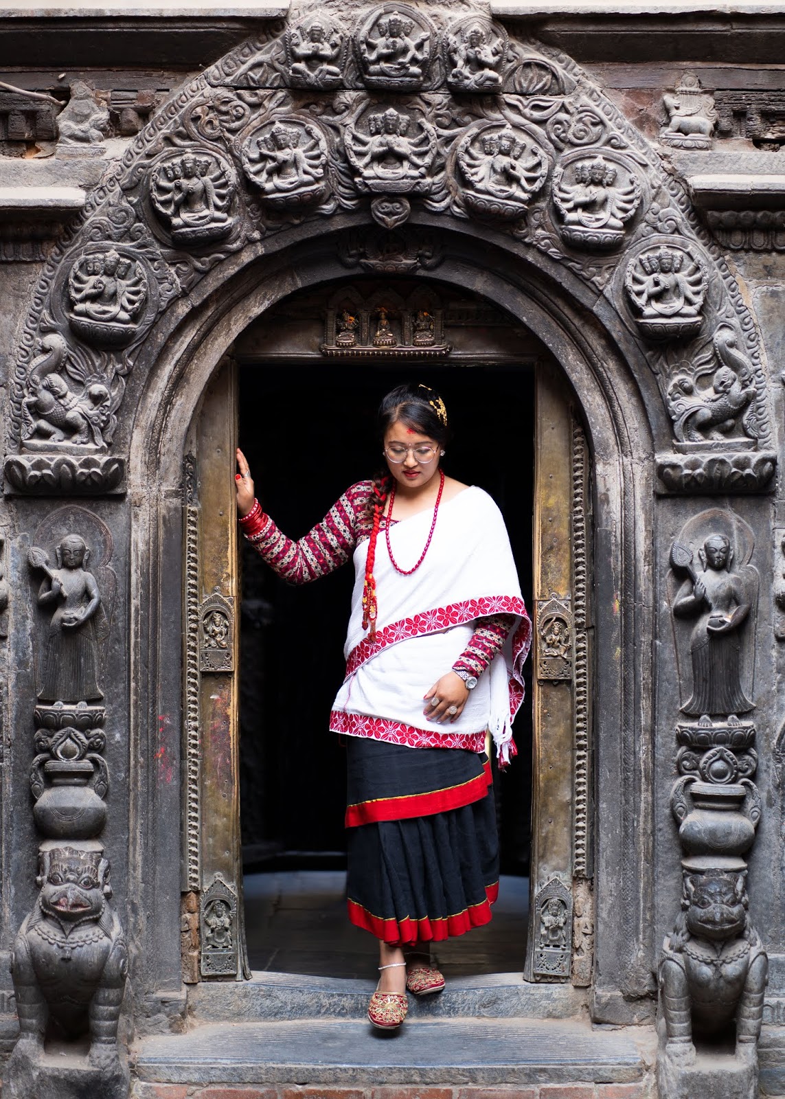 Newari Woman In Bhanta Dress Greeting Namaste With, 59 OFF