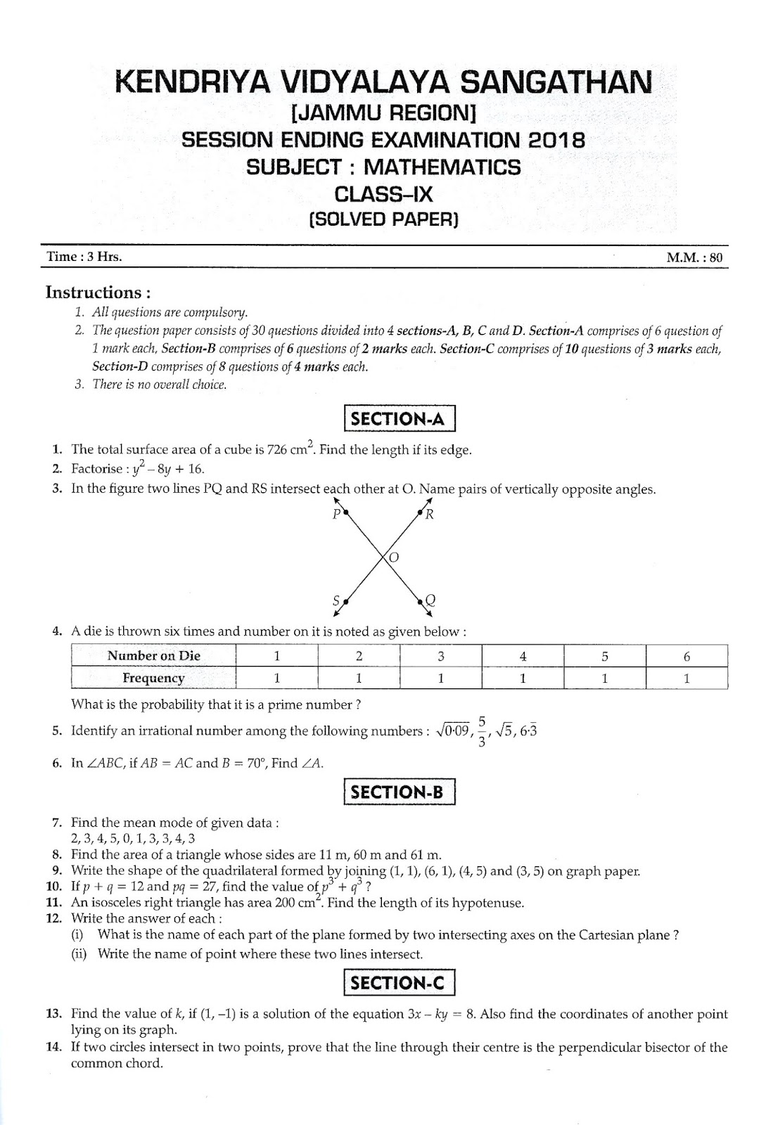 CLASS IX MATHEMATICS KENDRIYA VIDYALAYA SANGATHAN (JAMMU REGION) MOST