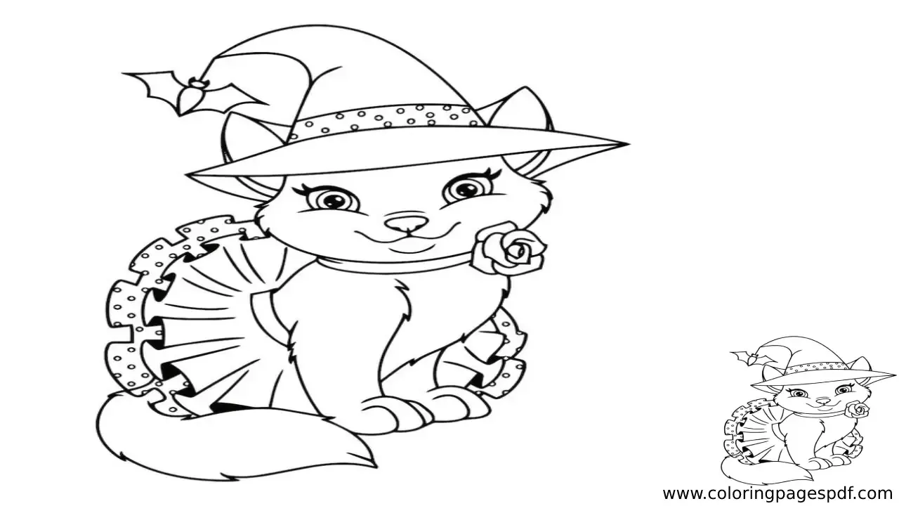 Coloring Page Of A Cute Cat Wearing A Halloween Costume