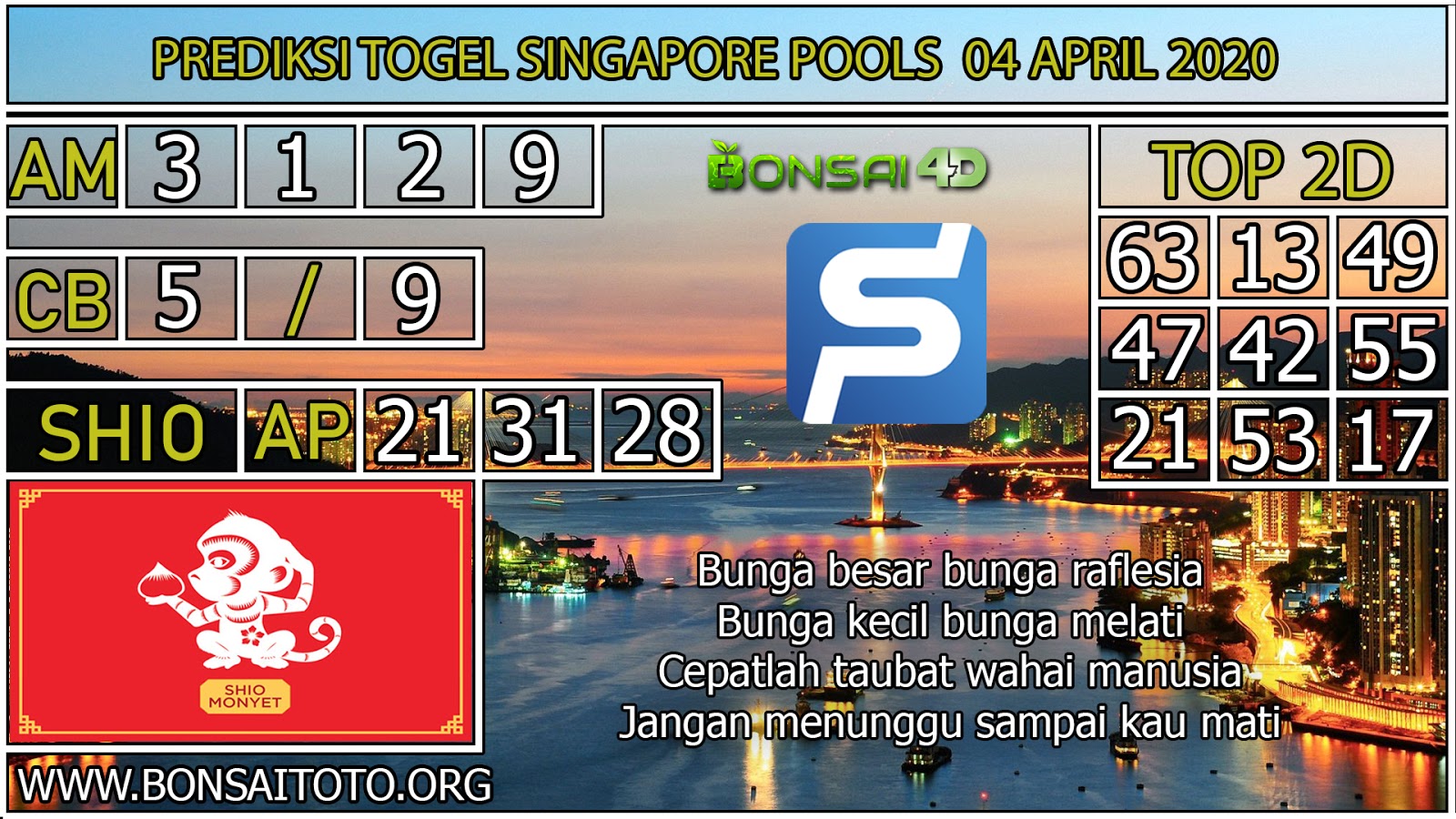 PREDIKSI TOGEL SINGAPORE POOLS 04 APRIL 2020