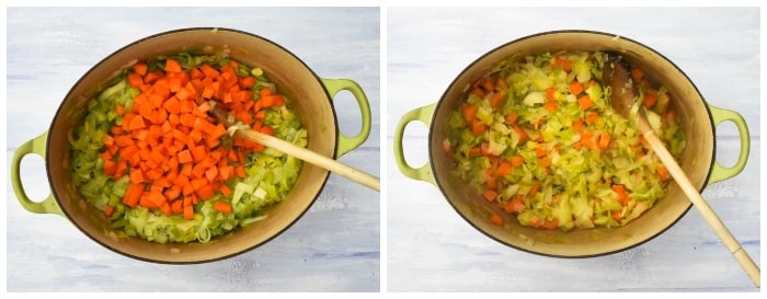 Membuat Sup Lentil Skotlandia - Langkah 2 Membuat Sup Lentil Skotlandia - Langkah 2 (wortel ditambahkan ke panci)