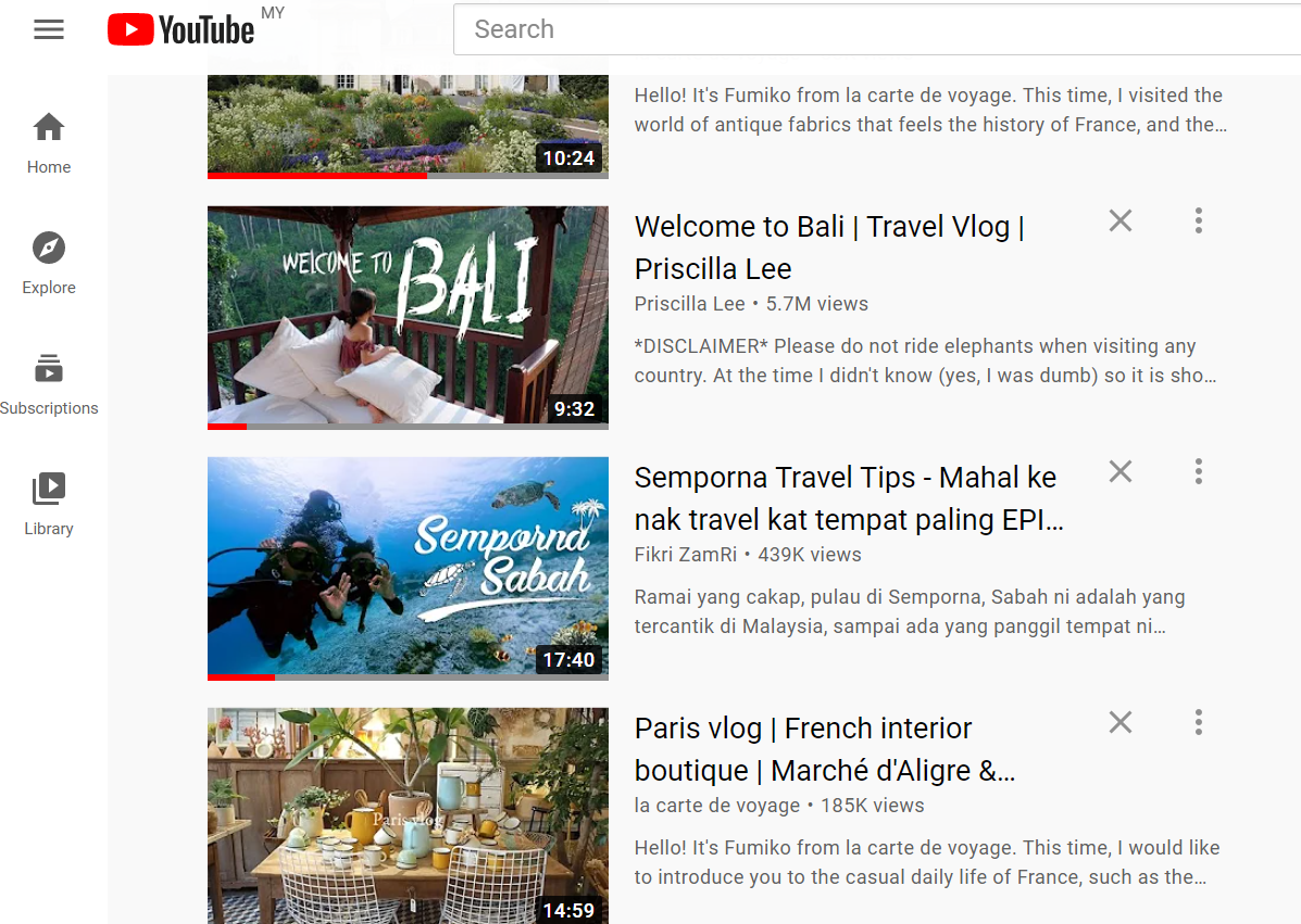 Wordless Wednesday : Bila tak boleh travel, tengok vlog travel jelah