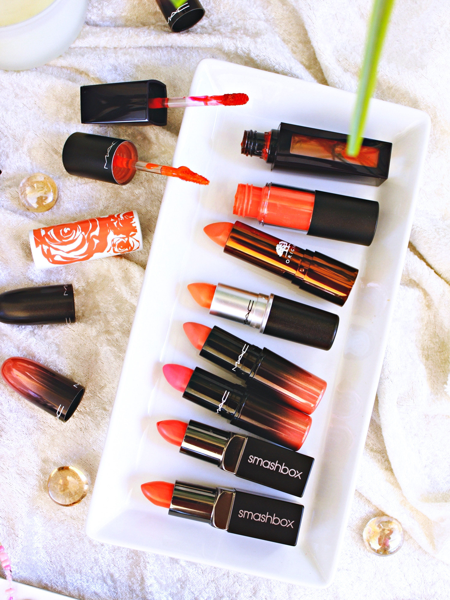 best pink and orange lipstics, MAC lipstics, Smashbox lipstics, Origins lipstics
