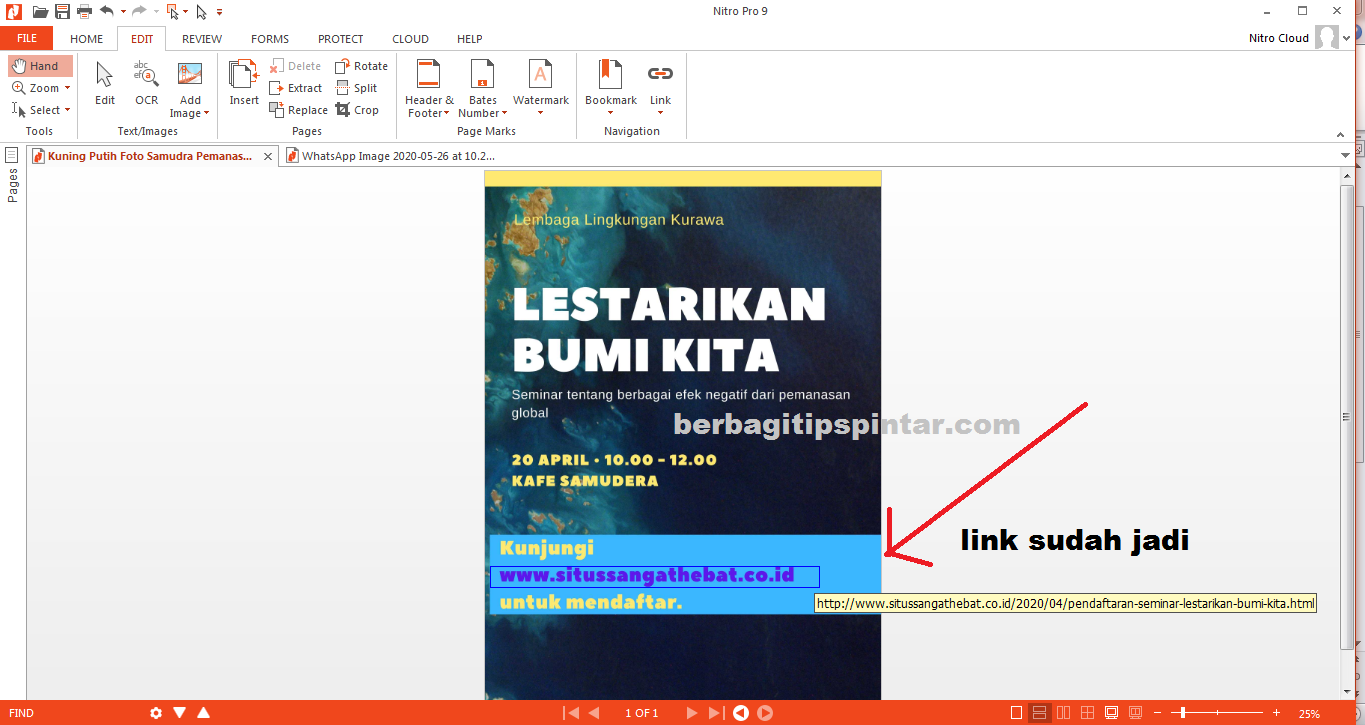 Cara menambahkan link internet yang bisa di klik pada dokumen Pdf