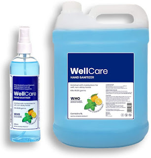 WellCare Hand Sanitizer Spray contains 80% extra-neutral Ethyl Alcohol that kills 99.9% disease causing germs and bacteria.