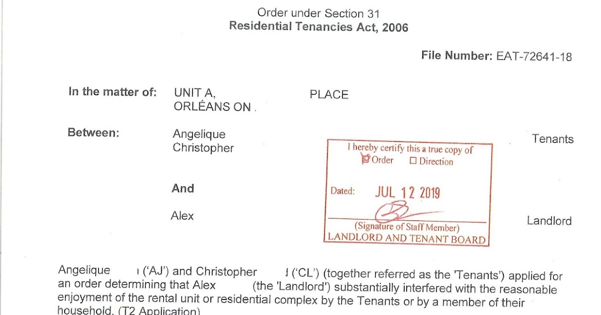 Ontario Landlord and Tenant Law CANNABIS SMOKE BOTHERING OTHER TENANTS