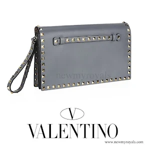 Queen Maxima carried VALENTINO Grey Rockstud Clutch Bag