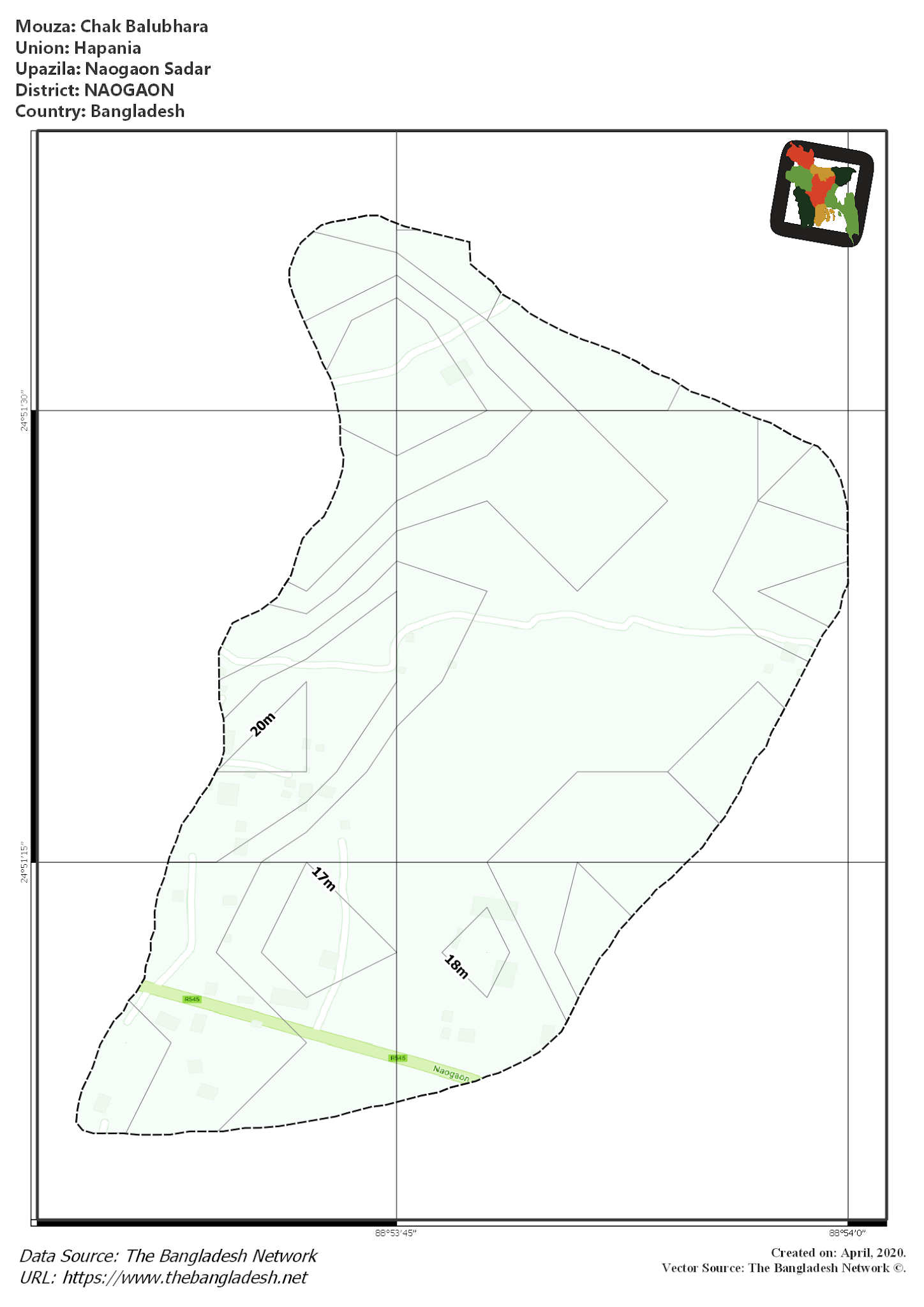 Map of Chak Balubhara Mouza of Naogaon Sadar Upazila, NAOGAON, Bangladesh.
