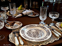 Vintage china, crystal stemware, brown and white tablescape, Fall tablescape, tablescape, Vintage china, crystal stemware, brown and white tablescape, Fall tablescape, tablescape,