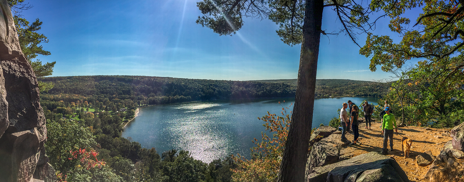 View from atop the Balanced Rock Trail at the intersection with the East Bluff Trail at Devil's Lake State Park