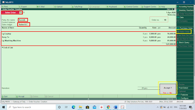 sales Order processing In tally erp 9