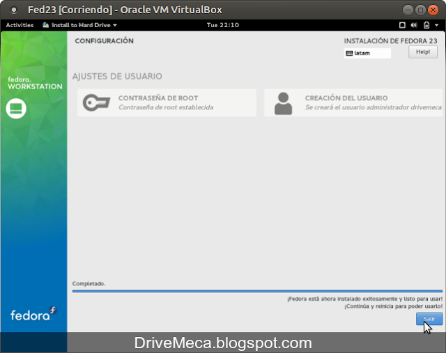 DriveMeca instalando Linux Fedora Workstation 23 paso a paso