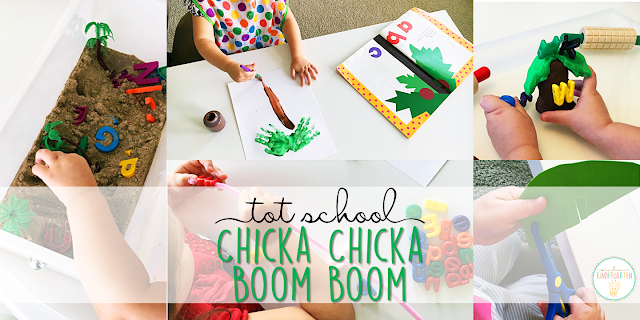 Tons of alphabet themed activities and ideas to go with Chicka Chicka Boom Boom. Weekly plan includes books, fine motor, gross motor, sensory bins, snacks and more! Perfect for fall in tot school, preschool, or kindergarten.