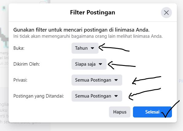 filter hapus semua postingan berdasar privasi