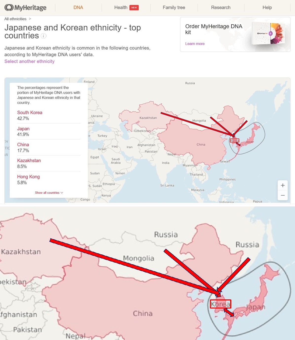 MyHeritage reveals the heritage of DNA ethnicity of Korea and Japan