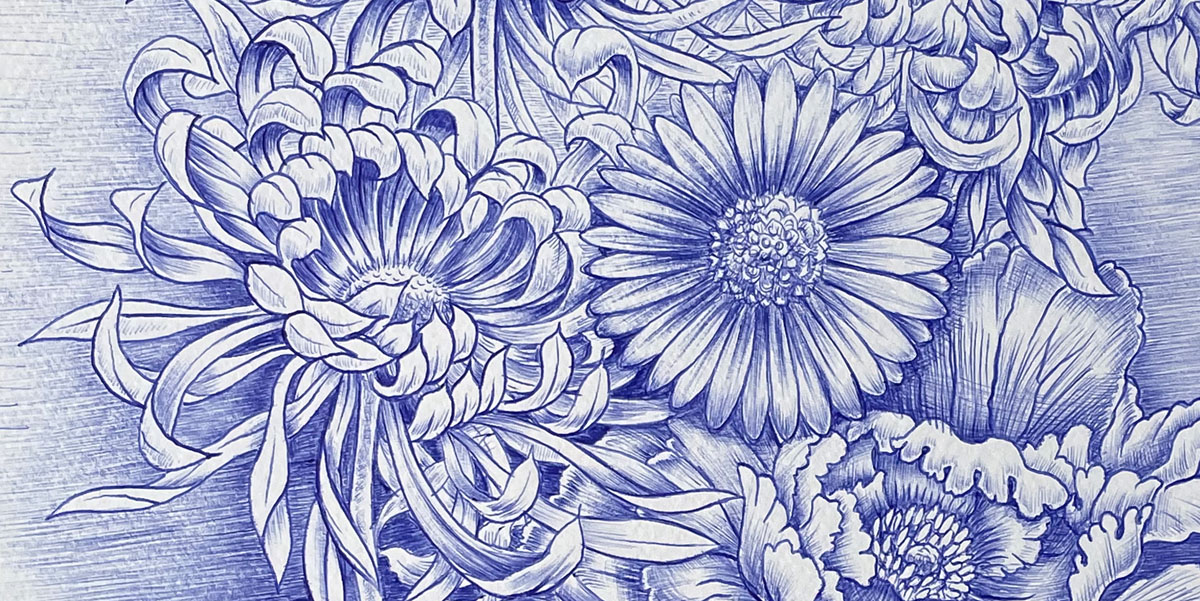 Meerkatsu Art Floral Composition in Ballpoint Pen