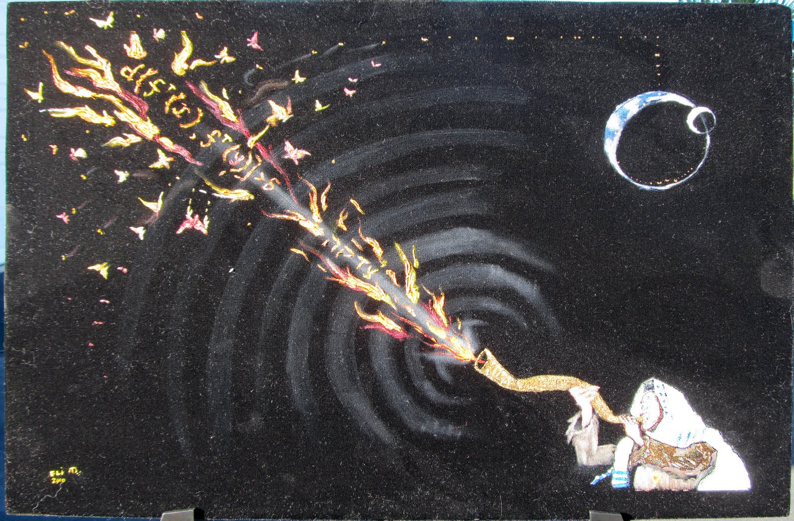 Jewish art shofar / oil on velvet