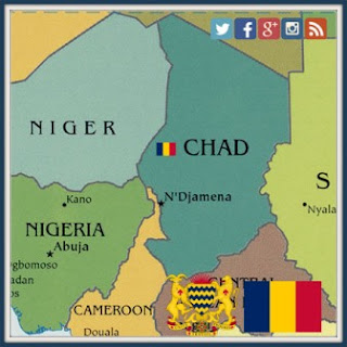 Chadian flag on the map of Chad