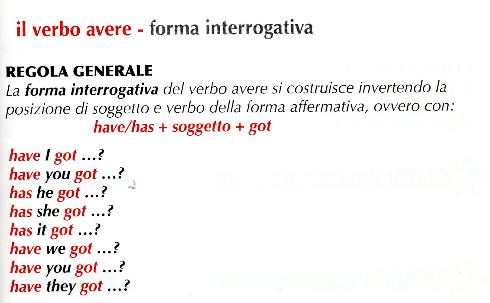 Verbo Avere In Inglese Forma Negativa E Interrogativa Forma interrogativa del verbo avere e risposte brevi