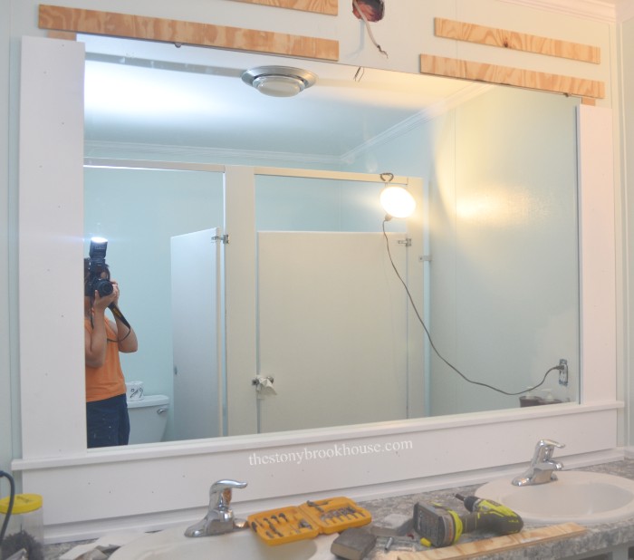 How To Frame A Bathroom Mirror With No Miter Cuts! ~ Another Church Bathroom Update | The 