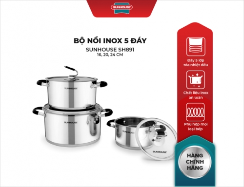 Bộ Nồi Inox 5 Đáy Sunhouse SH891
