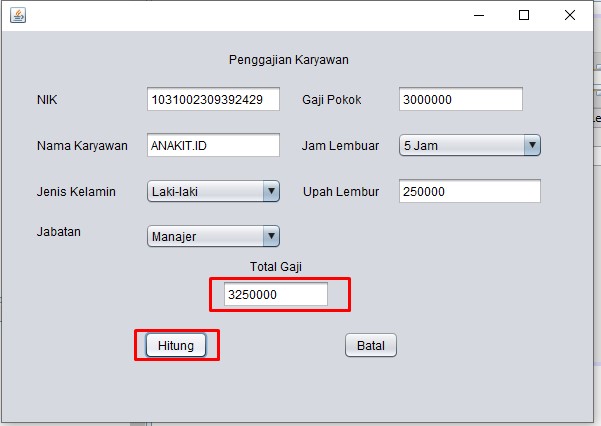 Contoh Program Penggajian Kayawan Java Netbeans Menggunakan Jframe Anak It
